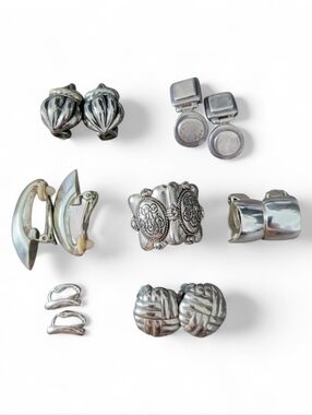 Lot of Seven Clip On Silver Earrings